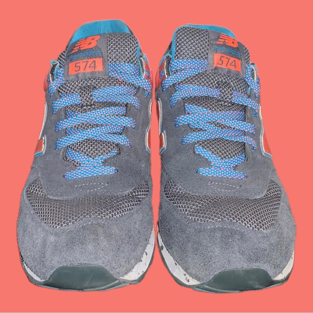 New Balance 574 Grey/Coral/LtBlue Size: 9